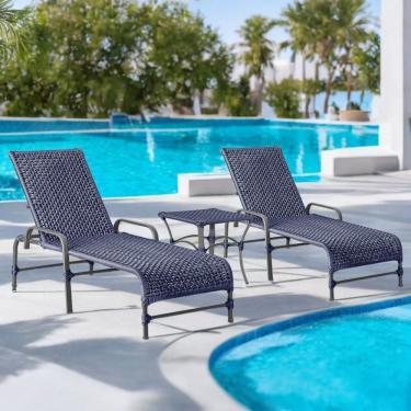 Imagem de Kit 2 Espreguiçadeiras Corda Náutica e Mesa Garden em Alumínio para Piscina Edícula Catar