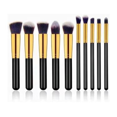 Imagem de KIT 10 Pincels de maquiagem esfumar contorno kabuki profissional