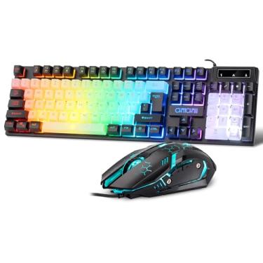 Imagem de CHONCHOW Conjunto de teclado e mouse com fio USB, conjunto de teclado e mouse colorido colorido arco-íris iluminado por LED