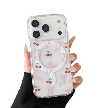 Imagem de ZTOFERA Capa magnética transparente para iPhone 17 Pro, linda fita de coração de amor, gravata borboleta estética, transparente, moderna, fina, macia, à prova de choque, capa protetora para mulheres e