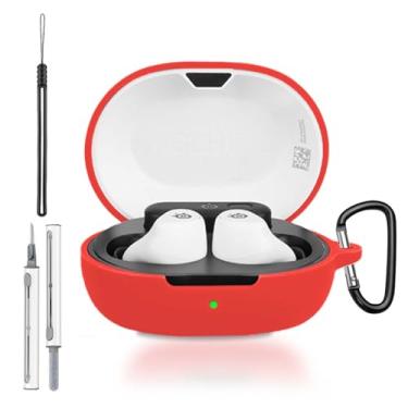Imagem de Capa para SteelSeries Arctis GameBuds, capa protetora completa de silicone para SteelSeries Arctis GameBuds, com chaveiro, cordão e kit de limpeza, LED frontal visível, vermelho