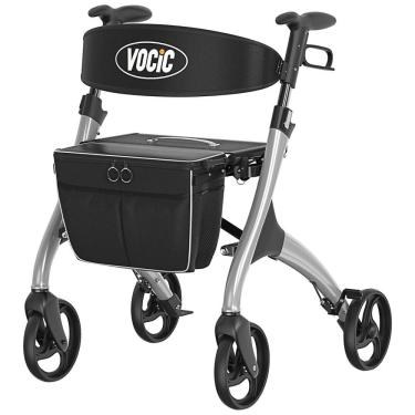 Imagem de Andador para Idoso Dobrável até 136kg com Assento, Bolsa para Transporte e Encosto, VOCIC, Cinza