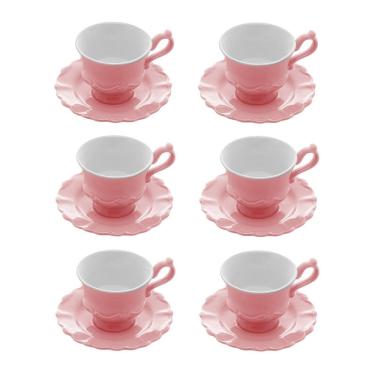 Imagem de Cj 6 Xícaras P/Café C/Pires de Porcelana Fancy Rosé 90ml Wolff