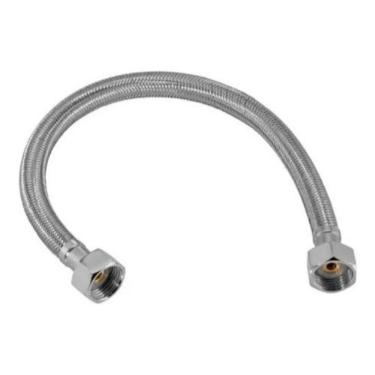 Imagem de Engate Rabicho Preto-prata Flexível Mangueira Aço Inox 50cm 1-2 Polegadas Fêmea X Fêmea Banheiro Rabicho 1 Unidade Prata