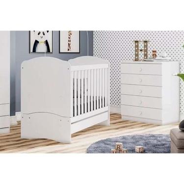 Imagem de Quarto Infantil Completo Bala De Menta 2 Peças (1 Cômoda + 1 Berço) Qi95 Branco - Henn