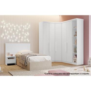 Imagem de Quarto Modulado Solteiro Rizon 4 Peças (1 Closet 2 Guarda Roupas 1 Complemento) Qc209 Branco