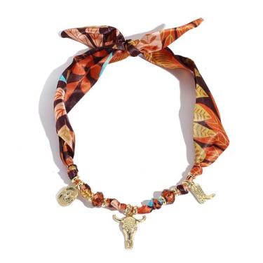 Imagem de NOVYRA Colar com pingente de lenço de vaqueira ocidental retrô bandana chapéu de cowboy pingente gargantilha colares modernos acessórios de joias de concerto country para mulheres, adjustable