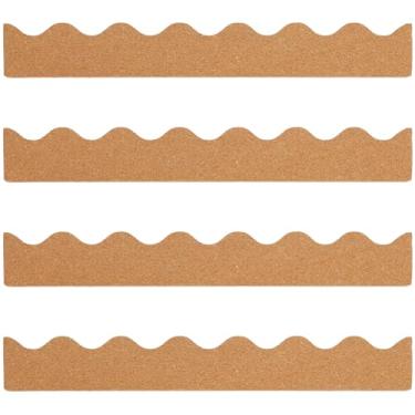 Imagem de SOFPLATE 4 peças de tiras de cortiça para quadro de avisos decorativo 14,6 x 2 polegadas autoadesivo recortado, sem moldura, quadro de avisos, barra para sala de aula, escritório, casa, cubículo