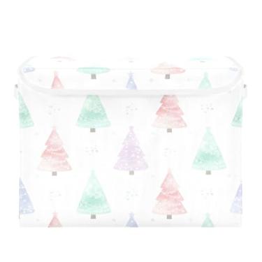 Imagem de Burbuja Caixa de armazenamento de pinheiros em aquarela com tampa e alças, grande caixa de armazenamento dobrável para prateleiras armário quarto escritório organizador