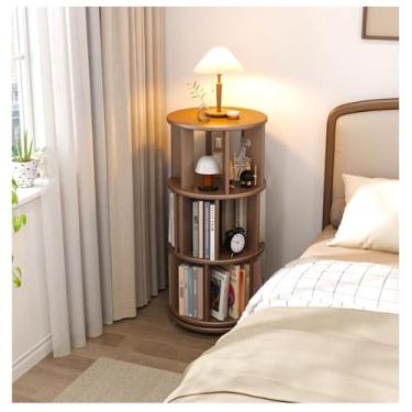 Imagem de Torre giratória 360 para livros, estante de chão - Organizador de estante de livros estreito de madeira para quarto, sala de estar, sala de estudo (3 camadas)