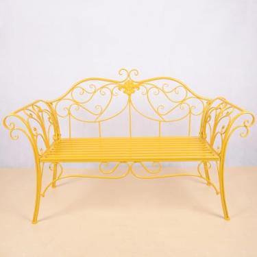 Imagem de Banco de jardim de 132 cm, banco externo para pátio, bancos de parque de metal retrô ao ar livre, banco de 2 assentos com encosto e apoios de braço, para quintal, varanda, gramado, quintal (branco)