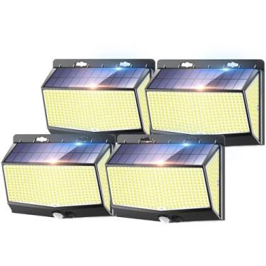 Imagem de Luzes Solares Externas CE, Kit 4, 468 LEDs, Luminária De Parede Com Sensor PIR, 270° E 3 Modos, À Prova D'água, Iluminação De Segurança Para Quintal, Jardim E Garagem(4pcs)