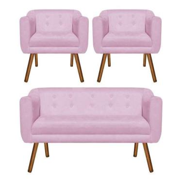 Imagem de Kit Sofá Retrô 02 Lugares e 02 Poltronas Júlia Rosa Bebê - D'ROSSI
