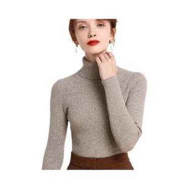 Imagem de Suéter Feminino De Tricô Gola Alta Macio E Quente, Ajuste Slim, Cor Só