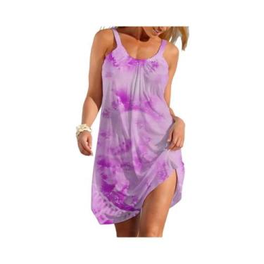 Imagem de Vestido Feminino Tie Dye Floral Sem Mangas, Elegante, Casual, Para Fes