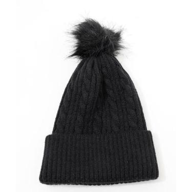 Imagem de Touca Feminina Tricô Tranças Pompom Marisa Preto-56079, UN, Preto