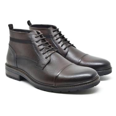 Imagem de Bota Masculina Democrata Astro Couro Cadarço Garage Confortável, Mouro