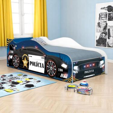 Imagem de Cama Infantil Carro de Polícia Kids com Grade de Proteção em MDF Preto Cambel Móveis