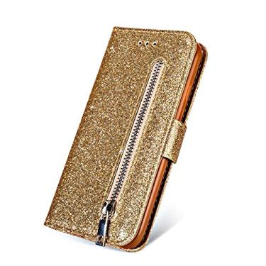 Imagem de Slots para cartão glitter Flip Carteira de Couro para Samsung S6 S7 S8 S9 S10 S20 Plus S20FE 5G Note 8 9 10 Capa, Dourada, Para Samsung Note 9