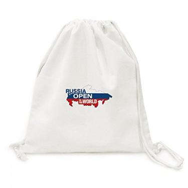 Imagem de Mochila de lona com cordão para viagem com mapa da bandeira aberta ao mundo da Rússia
