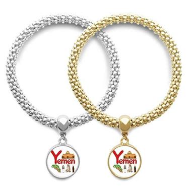 Imagem de DIYthinker Bracelete de amante com símbolo nacional do Iêmen com estampa de marco e pingente, joia para presente de casal