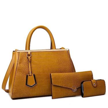 Imagem de Bolsa feminina com alça superior bolsa de couro com estampa de crocodilo bolsa transversal moda feminina bolsa de ombro, Amarelo
