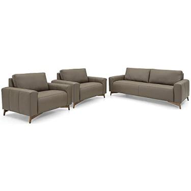 Imagem de Jogo de Sofá 3 Lugares e 2 Poltronas Herval Oslo, Couro Marrom