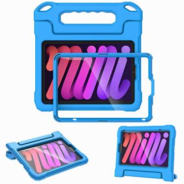 Imagem de A ADENK Capa infantil para iPad mini 6 geração 21.1 cm versão 2021, com protetor de tela integrado, à prova de choque, leve, com suporte, capa infantil para iPad mini 8,3 polegadas (azul)