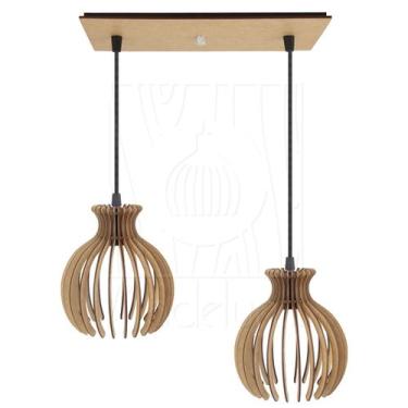 Imagem de Luminária Pendente Duplo Madeira Nacar 18cm CQ Rústico - Madelumi