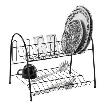 Imagem de Escorredor de Louça Duplo Preto Laminado 12 Pratos 05 Copos Espaço Lat