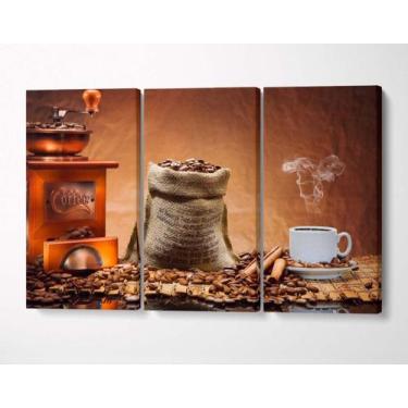 Imagem de 3 Quadros em Tecido Canvas Café Grão Xicara Coffee Moedor - LindaCasaP
