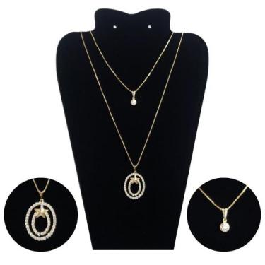 Imagem de Colar Feminino Duplo Dourado Folheado A Ouro 18K Duplo Oval - R7