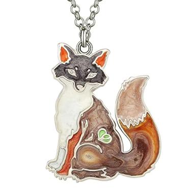 Imagem de DALANE Colar de raposa de liga esmaltada, pingente, joias de animais selvagens, presentes para mulheres, lembrancinhas de festa, 35mm x 28mm, Zinco, Sem Pedra Preciosa