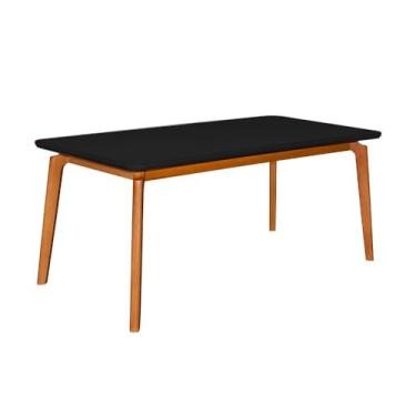 Imagem de Mesa Jantar Luxo Jade Retangular 160x90cm Tampo Chanfrado Preto Base Madeira Maciça Mel