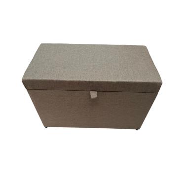 Imagem de Puff Baú Estofado Retangular C/ Pistão á Gás Em Linho - Marrom Claro