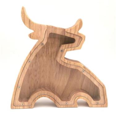 Imagem de Caixa de dinheiro de madeira, caixa de dinheiro para animais, cofrinho para crianças, decoração de casa - vaca