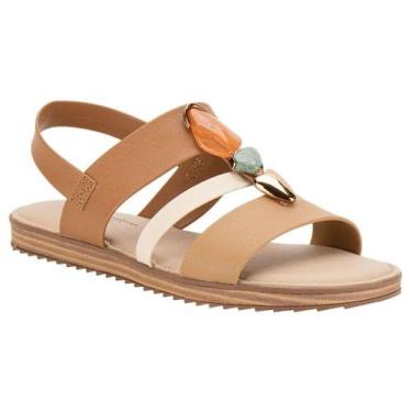 Imagem de Sandália Modare Casual Flat Conforto Pedras Feminina Camel Tan Creme, 