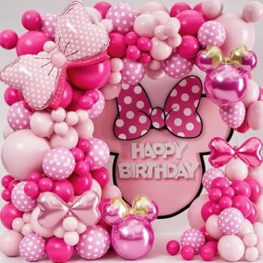 Imagem de Kit tudo-em-1 de arco de balão Minnie com arco bônus e balões de cabeça de rato - Mini balões de mouse para decorações de aniversário e Oh Twodles artigos de festa de aniversário para meninas - festa
