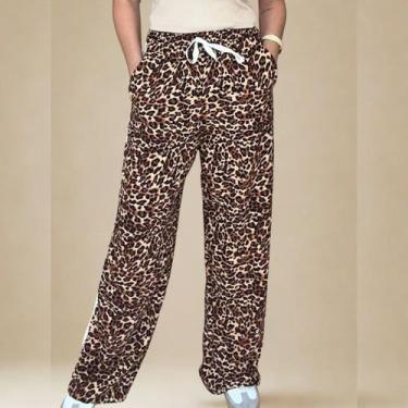 Imagem de Calça Pantalona Animal Print Onça Elegante Sofisticada Soltinha Acintu