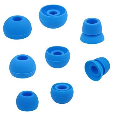 Imagem de AlxCD Pontas auriculares para Powerbeats2 Fone de ouvido sem fio, SML 3 tamanhos, 3 pares de pontas de silicone de substituição e 1 par de almofadas de ponta de flange dupla, adequado para Beats Powerbeats 2 sem fio [4 pares], Small, Azul