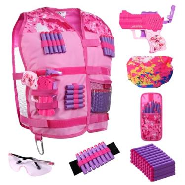 Imagem de Girls Tactical Vest Kit with Blaster - Kids Pink Tactical Vest Compatible with Nerf Rebelle N-Strike Purple Darts Googles for Girl