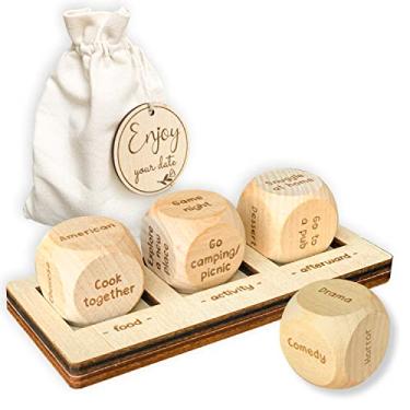 Imagem de Stofinity Date Night Dice for Couples - Food Cube Game, Take Out Dice, Funny Anniversary Wooden Gifts for Him Her, What to Watch Decision for Movie Dice, Romantic Wood Couple Date Night Activities
