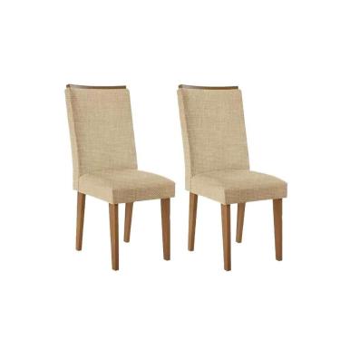 Imagem de Kit 2 Cadeiras De Cozinha Lunara Imbuia-linho Bege Turim - Rufato