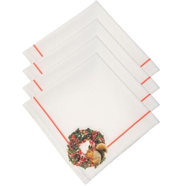 Imagem de Kit 4 Guardanapos De Tecido Guirlanda E Esquilo Natal 40cmx40cm branco