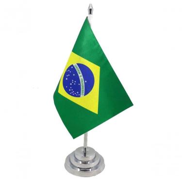Imagem de Bandeira Mesa Dupla Face Brasil Mastro 29 Cm Alt Cetim