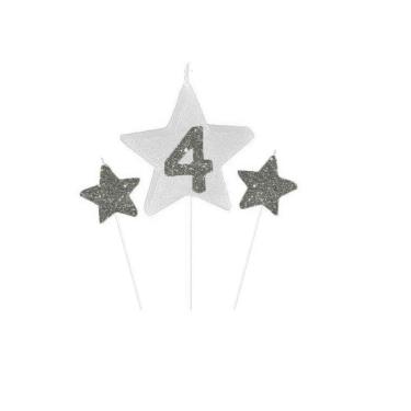 Imagem de Vela De Aniversário New Star Prata - Número 4