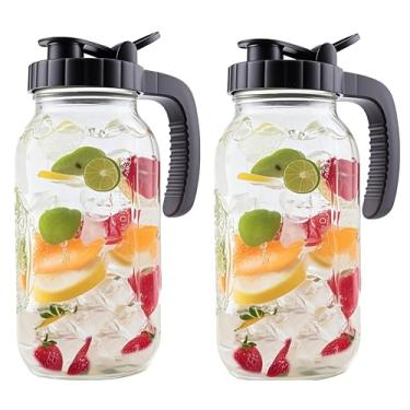 Imagem de Jarra de vidro de 2 litros com tampa, conjunto de 2 jarras de água fria e quente de 1,8 l de boca larga de 1,8 L, jarra de café para geladeira, limonada, bebidas, leite, suco, recipiente de chá gelado