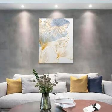 Imagem de Quadro Decorativo Floral folhas de ginkgo biloba Contemporaneo, Tela em Canvas na Vertical ideal para ambiente de Sala, Quarto e Hall, tamanho externo 100x70cm