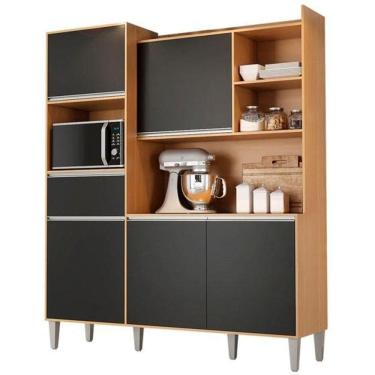 Imagem de Kit De Cozinha Compacta 160cm Isabel Com 5 Portas Amêndoa/Preto