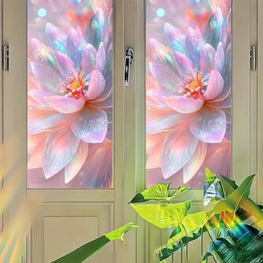 Imagem de Starlit Patio Película de janela floral holográfica com flores iridescentes sonhadoras, adesivo de vidro de privacidade, aderência estática, sem cola, decalque decorativo para janela para quarto